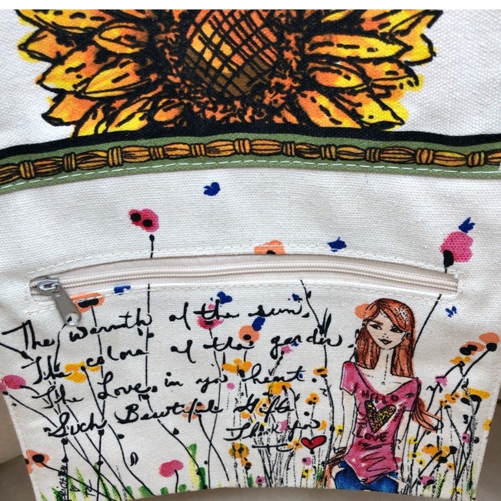 NWT BRIGHTON “Something Wonderful Is About To Happen Live Canvas Sunflower Tote - Picture 8 of 16